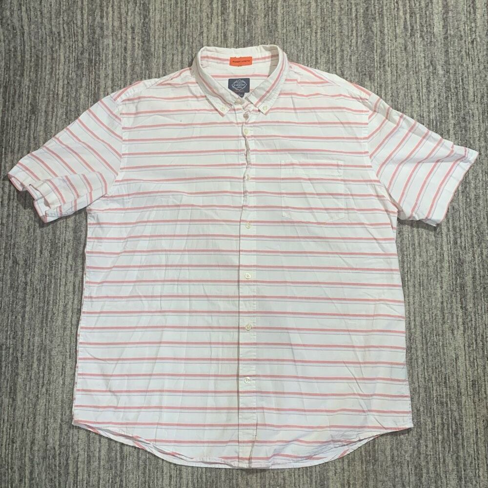 St. Johns Bay‎ Men’s Shirt Size XL Orange White Striped Button Down Performance